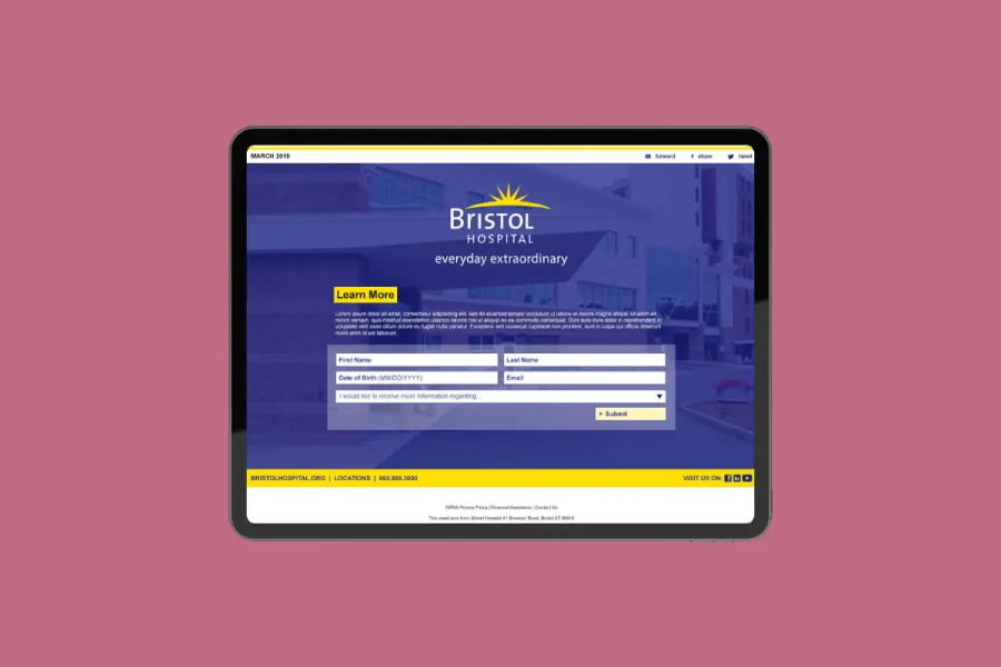 Rendering of the form page design on a tablet.