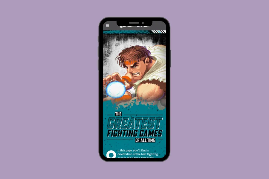 Rendering of an article on the Game Informer app on a mobile phone.