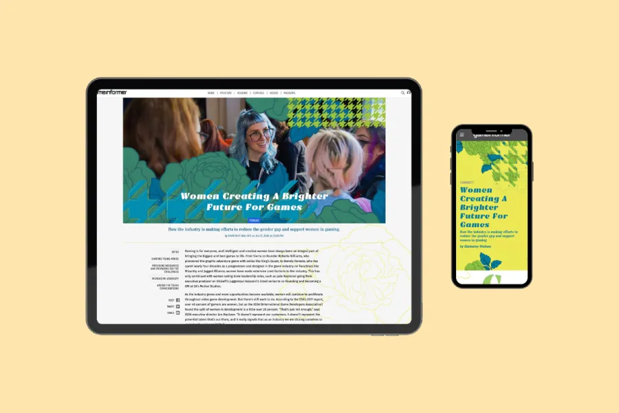 Mock up of the article on a tablet and a mobile phone.