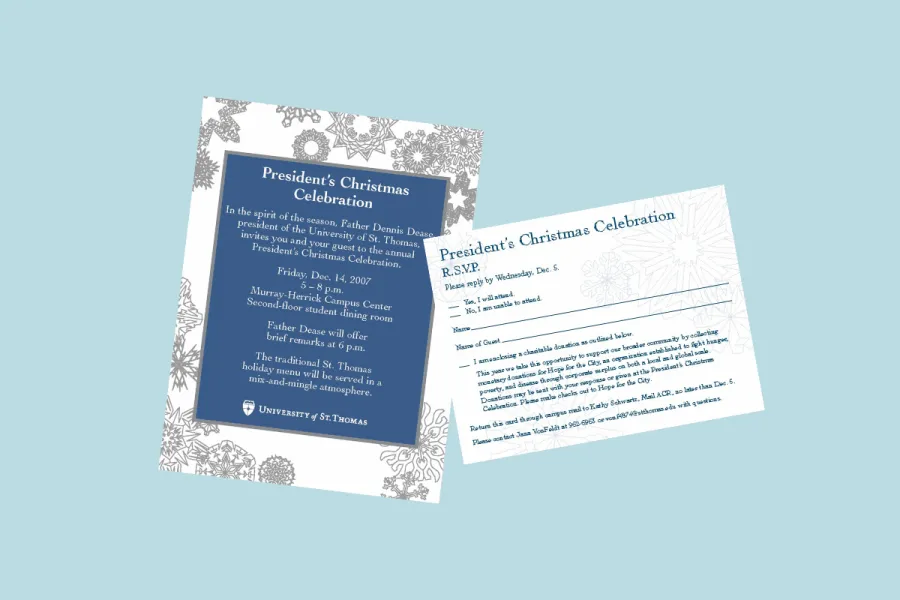 Flyer and RSVP card for a Christmas event on a colored background.